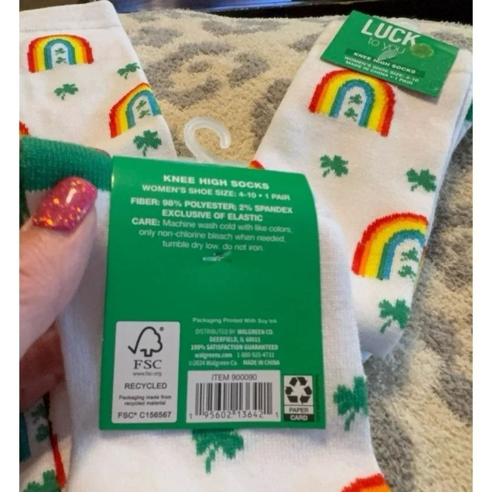 NEW 3 pairs of women's size 4-10 rainbow and shamrock knee high socks! So cute!